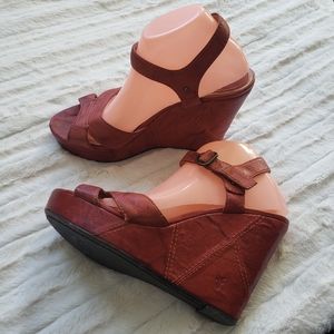 Frye Leather Platform Cortina Campus Wedge Sandals